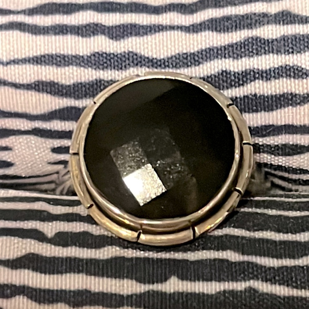 Faceted Black Onyx silver ring